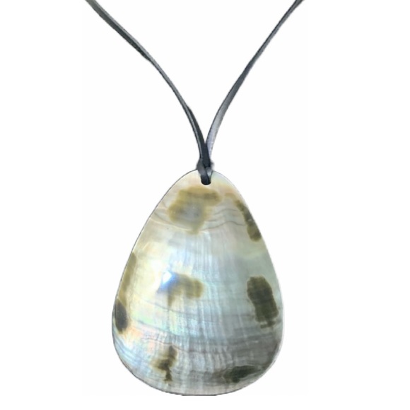 Jewel Design by Grace Jewelry - Shell Necklace, black leather cord.